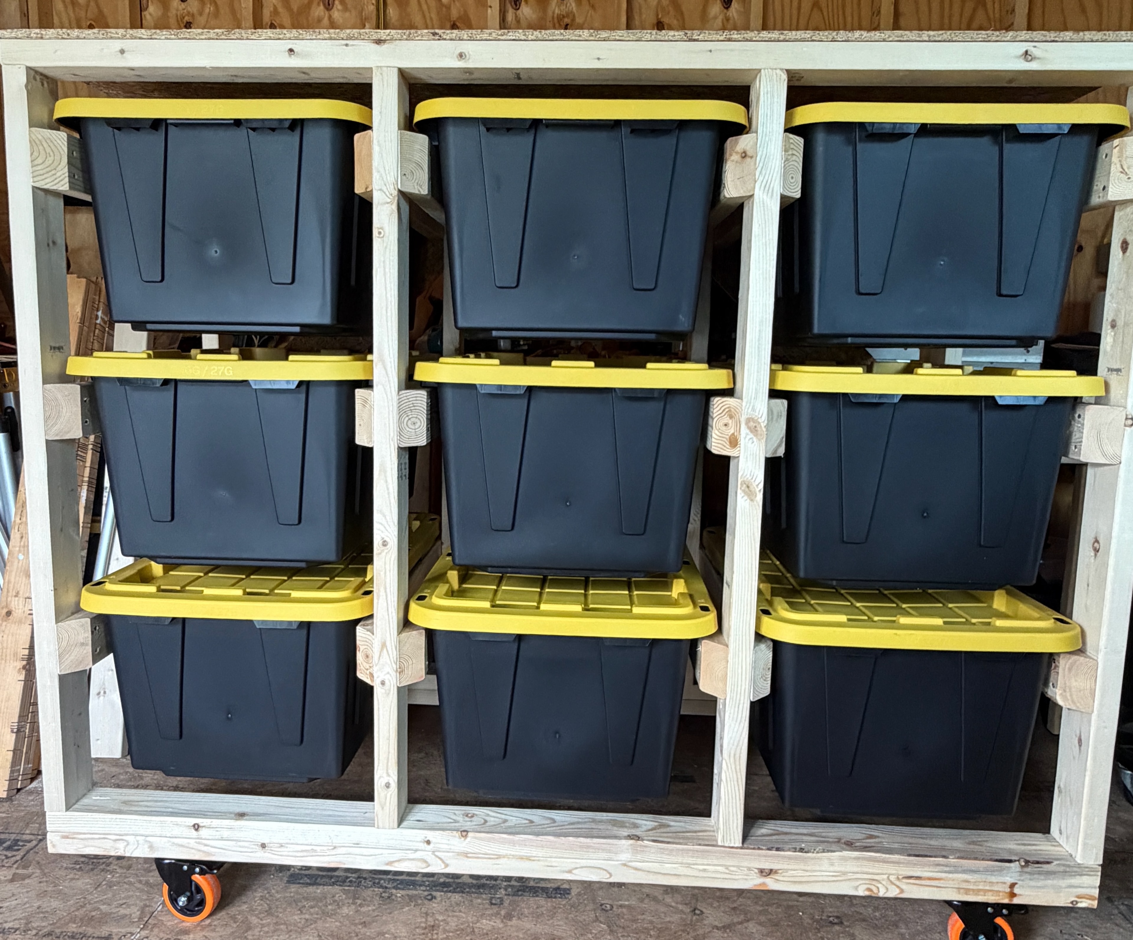 Tampa Tote Rack — solid wood storage rack with locking casters